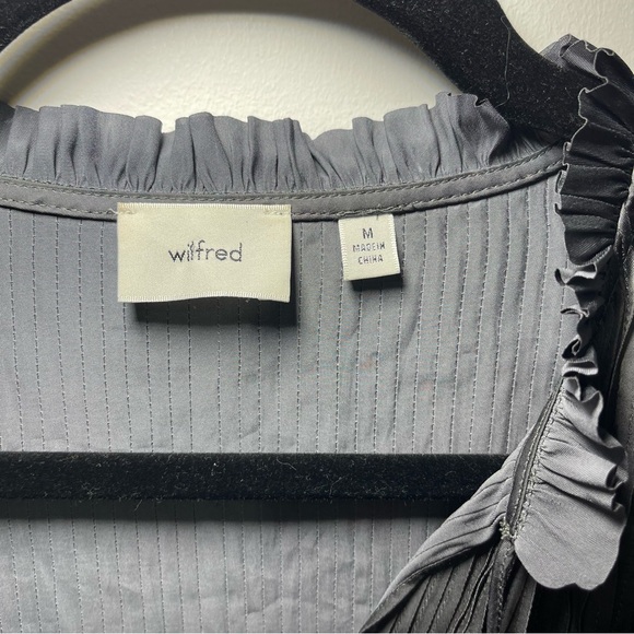 Aritzia Wilfred Women’s Charcoal Milou ruffle long sleeve preppy office blouse M - Picture 6 of 7